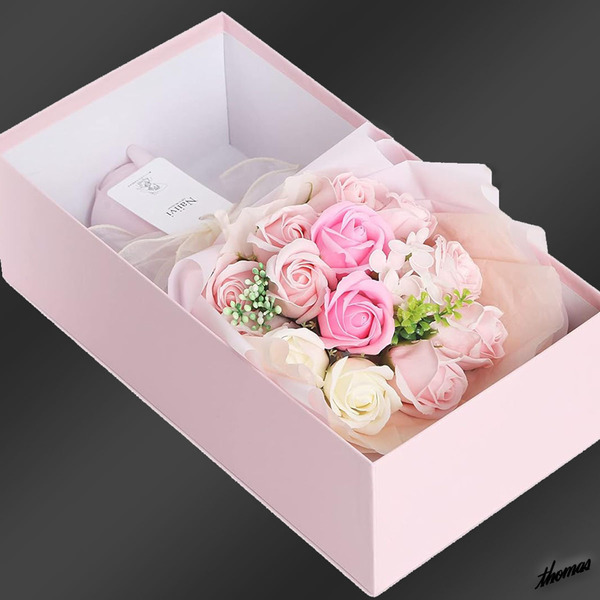 ◆淡いピンクカラーがロマンチック◆ ソープフラワー BOX付き 薔薇 花束 アレルギーフリー インテリア プレゼント お見舞い 記念日