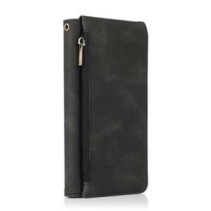 iPhone 15 case iPhone 15 leather case iPhone15 cover notebook type . purse attaching card storage with strap . black 