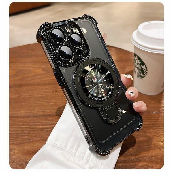 iPhone 14 Pro max ケース アイフォン14 プロ マックス カバー 透明 メッキ加工 耐衝撃 レンズ保護 スタンド付き MagSafe充電 選べる5色 b