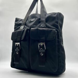 1円 【美品】 GUCCI グッチ トートバッグ ビジネスバッグ ナイロン ロゴ 手提げ 鞄 肩掛け 肩がけ メンズ 大容量 A4&PC可 ブラック 黒