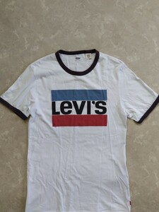 Levi's リーバイス リンガーTシャツ Sサイズ 白 ビッグプリント 古着 トリコロール 半袖Tシャツ