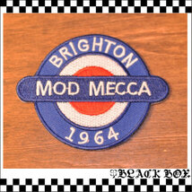 インポート アイロン ワッペン パッチ MODS モッズ ターゲットマーク ラウンデル BRIGHTON ブライトン MOD MECCA 1964 イギリス UK GB 181_画像1