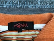 HONMA メンズ マルチボーダー 胸ポケット 半袖ポロシャツ L オレンジ黄緑白_画像2