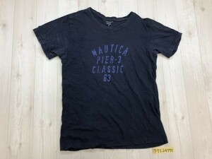 NAUTICA ノーティカ メンズ ロゴプリント 綿 ストレッチ 半袖Tシャツ M 紺