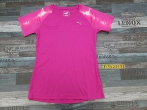 PUMA プーマ レディース ロゴプリント Vネック メッシュ 半袖Tシャツ M 紫ピンク