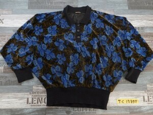 SUNLAMAIL женский сделано в Японии цветочный принт ворсистый рубашка-поло с длинным рукавом синий чёрный бежевый 