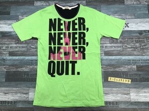 QUASH メンズ 英字プリント 重ね着風 半袖Tシャツ M 黄緑紫