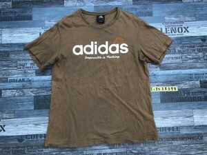 ADIDAS Adidas men's big Logo print short sleeves T-shirt L tea color 
