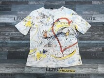 MSGM × YOOX レディース 綿 総柄 プリント 半袖Tシャツ S うすい水色×黄色×オレンジ_画像1