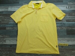五大陸 メンズ オープンカラー 胸ポケット ストライプパイピング付き 長袖ポロシャツ 38 黄色