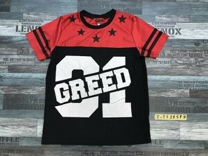 GREED メンズ ビッグプリント バイカラー ユニフォーム 半袖Tシャツ M 黒赤