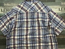 LABRA POP CLUB メンズ チェック柄 犬ワンポイント刺繍 半袖シャツ 大きいサイズ LL 青白赤_画像3