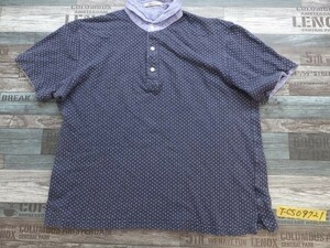 union station men's Bigi dot pattern cotton flax polo-shirt with short sleeves 04 navy blue white 