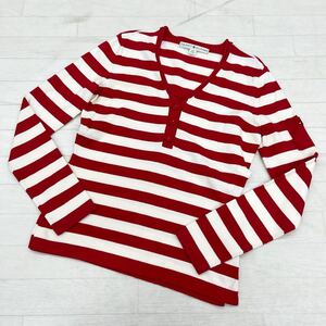 1337* TOMMY HILFIGER Tommy Hilfiger tops вязаный свитер половина кнопка длинный рукав окантовка красный белый женский S