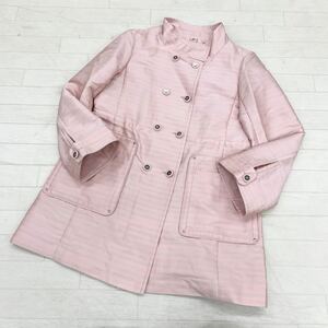 1339◎ Courreges クレージュ トップス コート ハーフ ダブル 4ボタン 長袖 裏地 ボーダー カジュアル ピンク レディース40