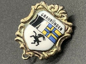 【バッジ】古い当時物『スイス　グラウビュンデン州　紋章』　記念バッジ/ピンバッジ/昭和レトロ　ネコポス　L0624C