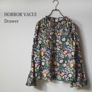 Drawer 別注 ホラーヴァキュイ HORROR VACUI ブラウス XS 花 黒 ピンタック 長袖 240206-2