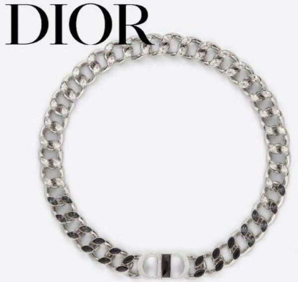 DIOR HOMME CD ICON チェーンリンクネックレス 真鍮&クリスタル