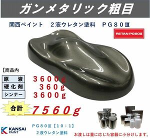 ◆ＰＧ８０ ガンメタリック粗目【主剤3.6kg+硬化剤360g+シンナー3.6kg】ガンメタ粗目 関西ペイント ２液ウレタン塗料 自動車用