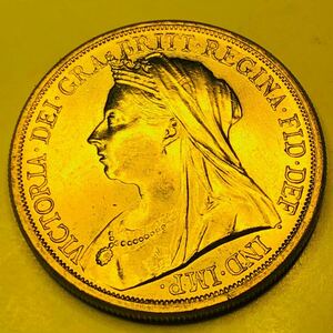 金貨　1894年　ヴィクトリア女王像 オールドヘッド 1ソブリン金貨 イギリス 聖ジョージ竜退治 美品　金貨　