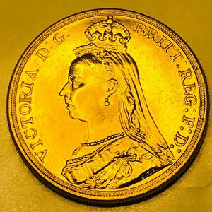 金貨　1892年　ヴィクトリア女王　ジュビリー ソブリン金貨 聖ジョージ竜退治　美品　古銭　