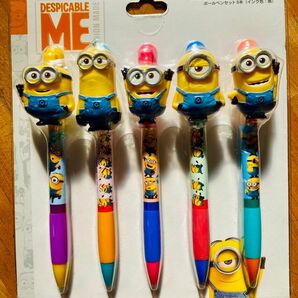 【美品】USJ ミニオン　ボールペンセット5本　（インク色調…黒）Illumination entertainment