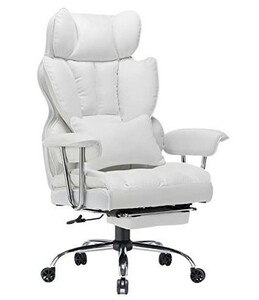 1円スタート SKYE ゲーミングチェア デスクチェア オフィス 椅子 伸縮可能 高さ調節機能 組立簡単 リクライニング ホワイト D01096