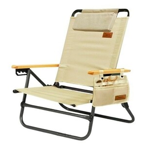 1円スタート 訳有 DesertFox アウトドアチェア 折りたたみ椅子 背もたれ角度調節可 サイドポケット付き 耐荷重150kg ベージュ Y0591