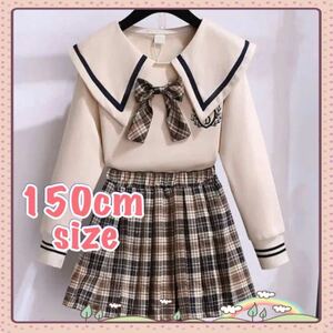 *150cm* uniform manner setup sailor suit sweatshirt check skirt cream beige child clothes Kids clothes oru tea n graduation ceremony go in . type 