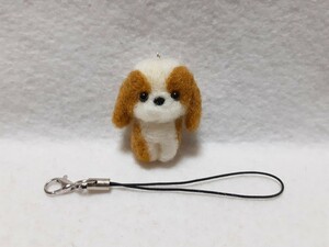 羊毛フェルト ハンドメイド 仔犬 キャバリアちゃん ストラップ 