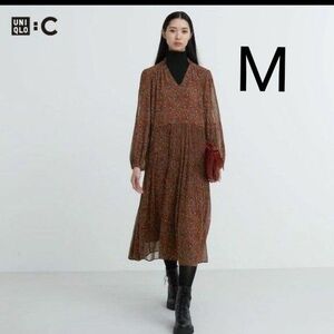 シフォンプリーツワンピース　ブラウン　M　ユニクロC