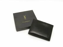 hauu1287-8 535 YVES SAINT LAURENT イヴ・サンローラン 二つ折り 財布 ブラック レザー 箱付_画像1