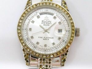 ♪hakt1306-3 111 ELGIN エルジン FINE PLATINUM 999.5 FK-971-E クォーツ QZ 腕時計 メンズウォッチ 不動