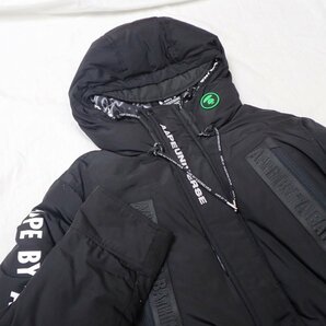 ★AAPE BY A BATHING APE/エーエイプbyアベイシングエイプ フーデット ダウンコート メンズM/ブラック/ロゴ/ワッペン&1801900065の画像3