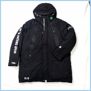 ★AAPE BY A BATHING APE/エーエイプbyアベイシングエイプ フーデット ダウンコート メンズM/ブラック/ロゴ/ワッペン&1801900065