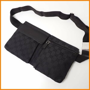 ★GUCCI/グッチ GGキャンバス ボディバッグ/ウエストバッグ 28566 200047/ブラック/イタリア製/保管袋付き&1327900119