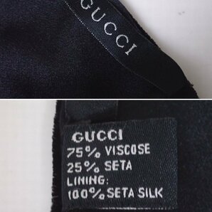 ★GUCCI/グッチ ベロア ストール 全長約170cm/ブラック/ロゴ刺繍/シルク/マフラー/襟巻き&1320400063の画像4