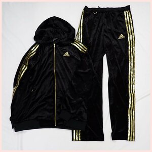 ☆美品 adidas/アディダス ベロア ジャージ 上下セット XO/メンズ3L相当/ブラック×ゴールド/ストレッチ/パーカー&1961900002