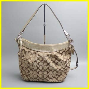 ★美品 COACH/コーチ ソーホープリーテッド シグネチャー 2wayショルダーバッグ F13744/ベージュ/キャンバス×レザー&1945900004