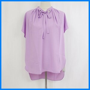 * almost unused ADORE/ Adore light georgette bow Thai short sleeves blouse 38/L~LL corresponding / purple series / stretch / tag attaching &1097700079