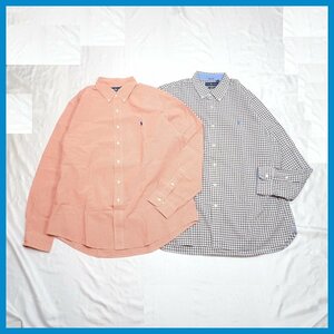 ★RALPH LAUREN/ラルフローレン ボタンダウン 長袖シャツ 2着セット メンズXL/オレンジ系/ブラウン/チェック柄/コットン100%&1950800016