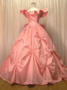 2-22☆パステル系シャーベットオレンジタフタ*リボンの様な造形のスカート*カラーウエディングドレス/W33.B43☆