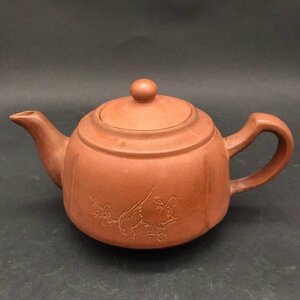 ER0125-59-3 急須 朱泥 朱泥梅花鳥図 急須 常滑 煎茶道具 煎茶 茶道具 H10cm 口径5cm 60サイズ