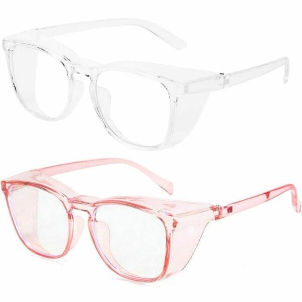 花粉対策　曇り止め安全メガネ ブルーライトブロッキングメガネ レディース2個セット　白　ピンク　眼鏡UV保護メガネ