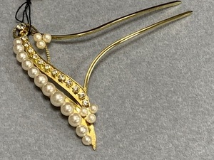  new work! Kyoto [ large . shop ] quality product tomesode * visit wear * long-sleeved kimono .. equipment for ornamental hairpin ( pearl style crystal attaching ) Gold 