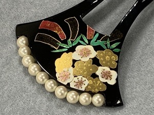 新作　結婚式やお祝いの席に　礼装かんざし　金彩蒔絵パール付き