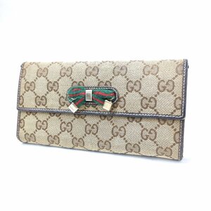 【1円スタート】GUCCI グッチ GGキャンパス 長財布 2つ折り ウォレット リボン レディース 167468