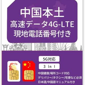 中国本土 SIMカード 現地電話番号付き 高速データ通信 健康コード対応 (90日間30GB現地通話60分)