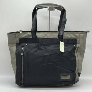 ⑥BN3186●DIESEL ディーゼル トートバッグ ブラック グリーン系 手さげ スクエア シンプル カジュアル bag カバン