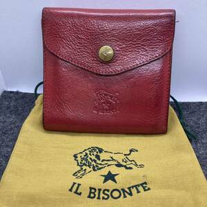 KO1982□IL BISONTE イルビゾンテ 二つ折り 財布 レッド レザー保存袋付き